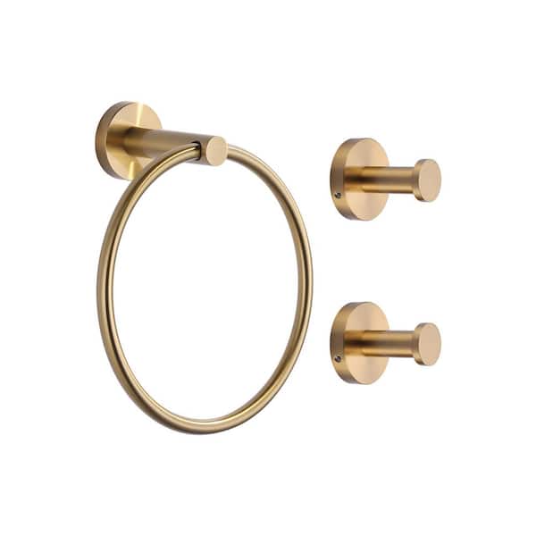 ARCORA Round 3 -Piece Bath Hardware Set with Mount Hardware Inculed Towel/Robe Hook in Brushed Gold