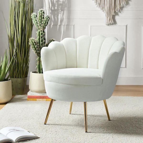 JAYDEN CREATION Fidelia Ivory Velvet Barrel Chair with Tufted Back (Set of 1)