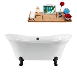 60 in. Acrylic Clawfoot Non-Whirlpool Bathtub in Glossy White With Matte Black Clawfeet And Matte Black Drain