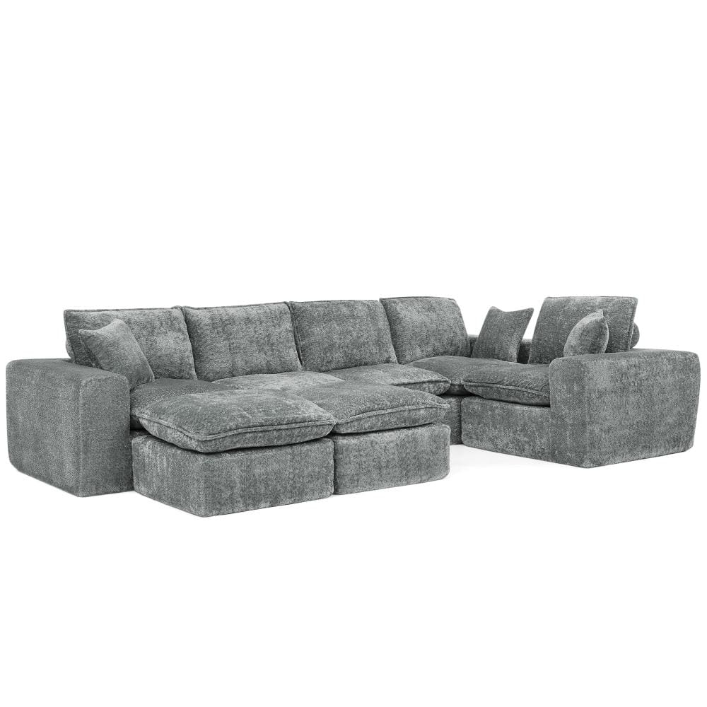 107 in. Square Arm 7-piece Boucle Modular Sectional Sofa with Moveable Ottomans in Grey durable construction