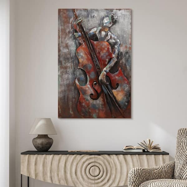Empire Art Direct 48 in. x 32 in. "The Bassist" Mixed Media Iron Hand Painted Dimensional Wall Art