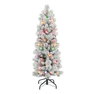 4.5 ft Pre-lit Flocked Portland Pine Pencil Artificial Christmas Tree