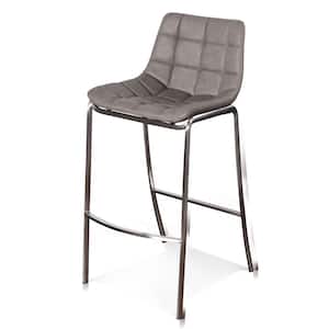 41 in. Gray Low Back Stainless Steel Base Frame Cushioned Bar Stool with Faux Leather Seat (Set of 1)