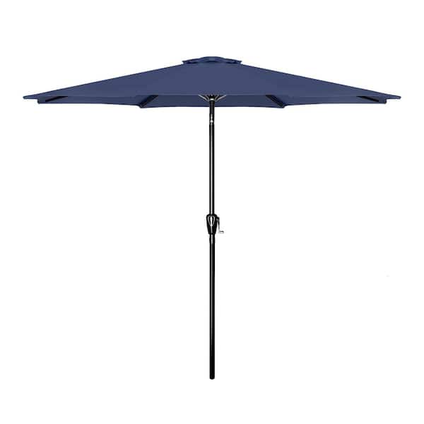 Zeus & Ruta 7.5 ft. Dark Blue Polyester Steel Outdoor Market Umbrella with Crank Lift Mechanism for Garden