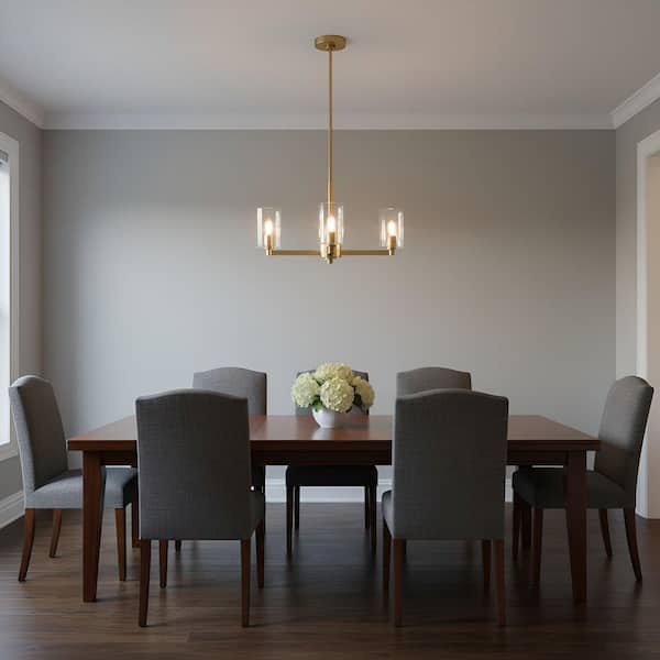 Studio Fullton 3-Light Satin Brass Chandelier with Clear Glass Shades