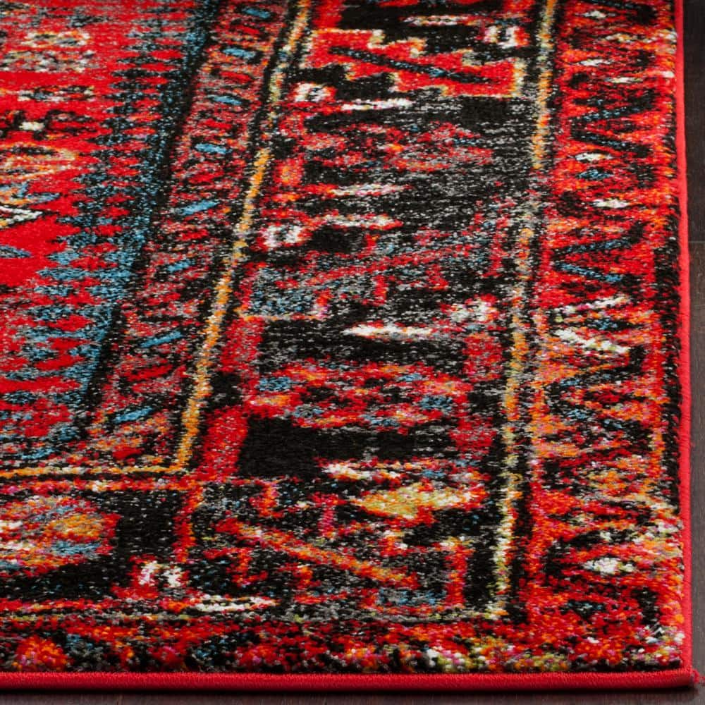 Vintage Red and Multi Synthetic Square Area Rug, 8'x8'