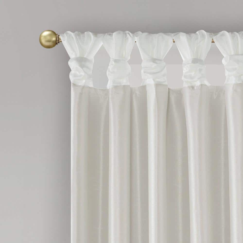 White Faux Silk Tab Top Blackout Curtain Panel