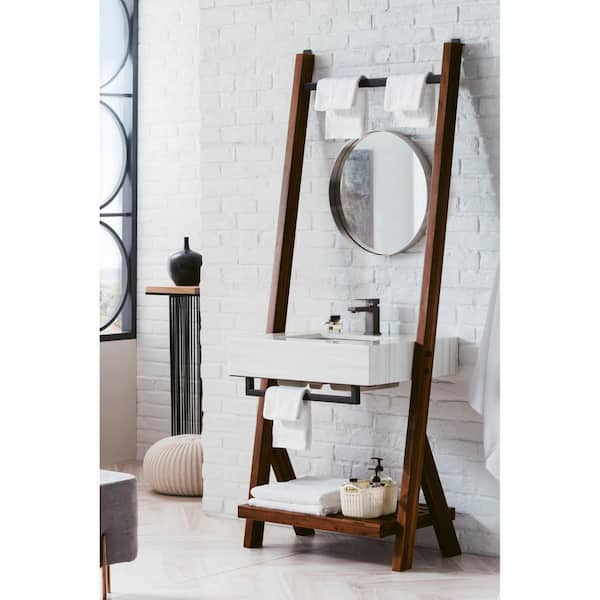 Lakeside 30 in W x 22 in D x 33.3 in H Bath Vanity in Mid Century Walnut with Artic Fall Solid Surface Vanity Top