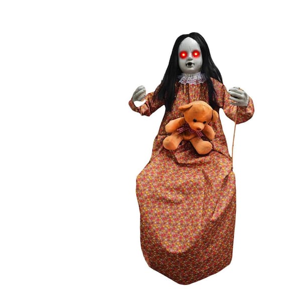 45 in. H Battery Operated Halloween Hanging Swinging Doll Girl with Sound and Slap Activated Halloween Yard Decoration