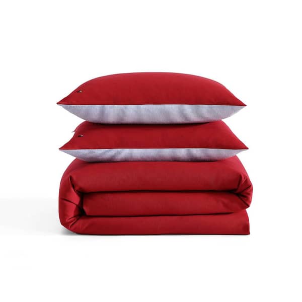 Tommy Hilfiger TH Micro Pique 3-Piece Red Cotton Blend Full/Queen