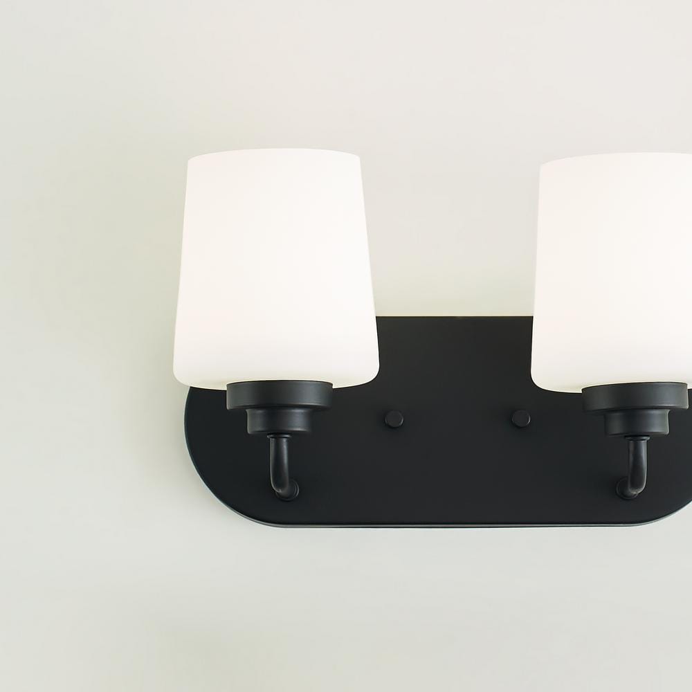 Windom 2-Light Midnight Black Dimmable Vanity Light with Etched Opal Glass