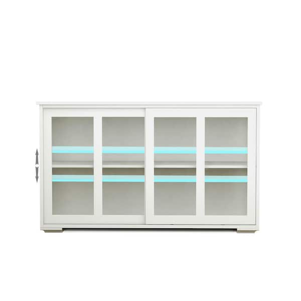 FUNKOL 41.93inx13.99inx24.61in 2-ply MDF Sideboard Ready to Assemble Kitchen Cabinet in White with glass doors