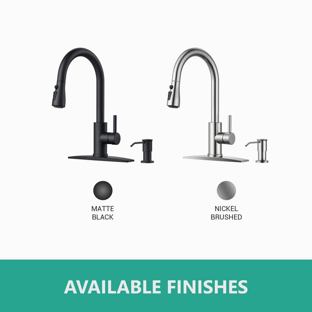Brushed Nickel Single Handle Pull Down Kitchen Faucet with Soap Dispenser