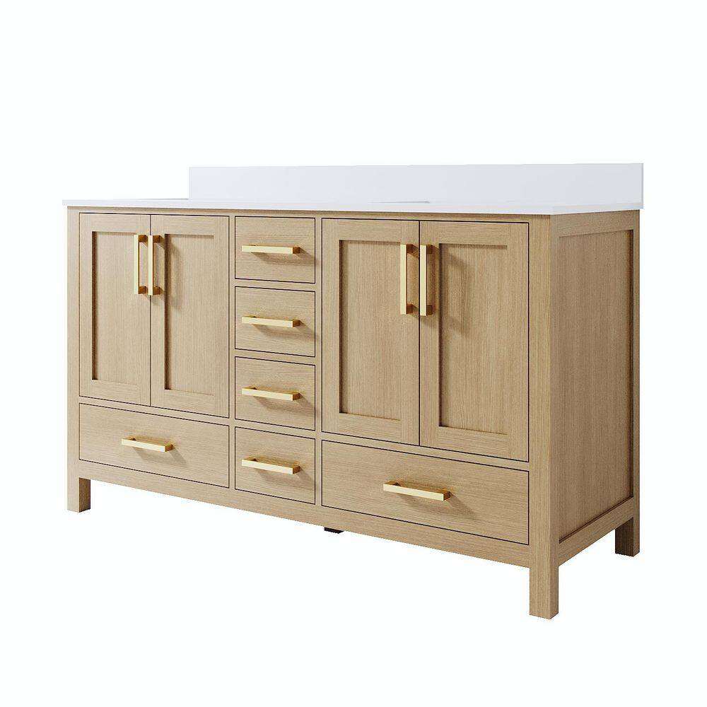 60 in. Double Sink OAK Solid Wood Bath Vanity with Durable Carrara White Cultured Marble Top, Soft-Close, Assembled price history on PriceWatchPro