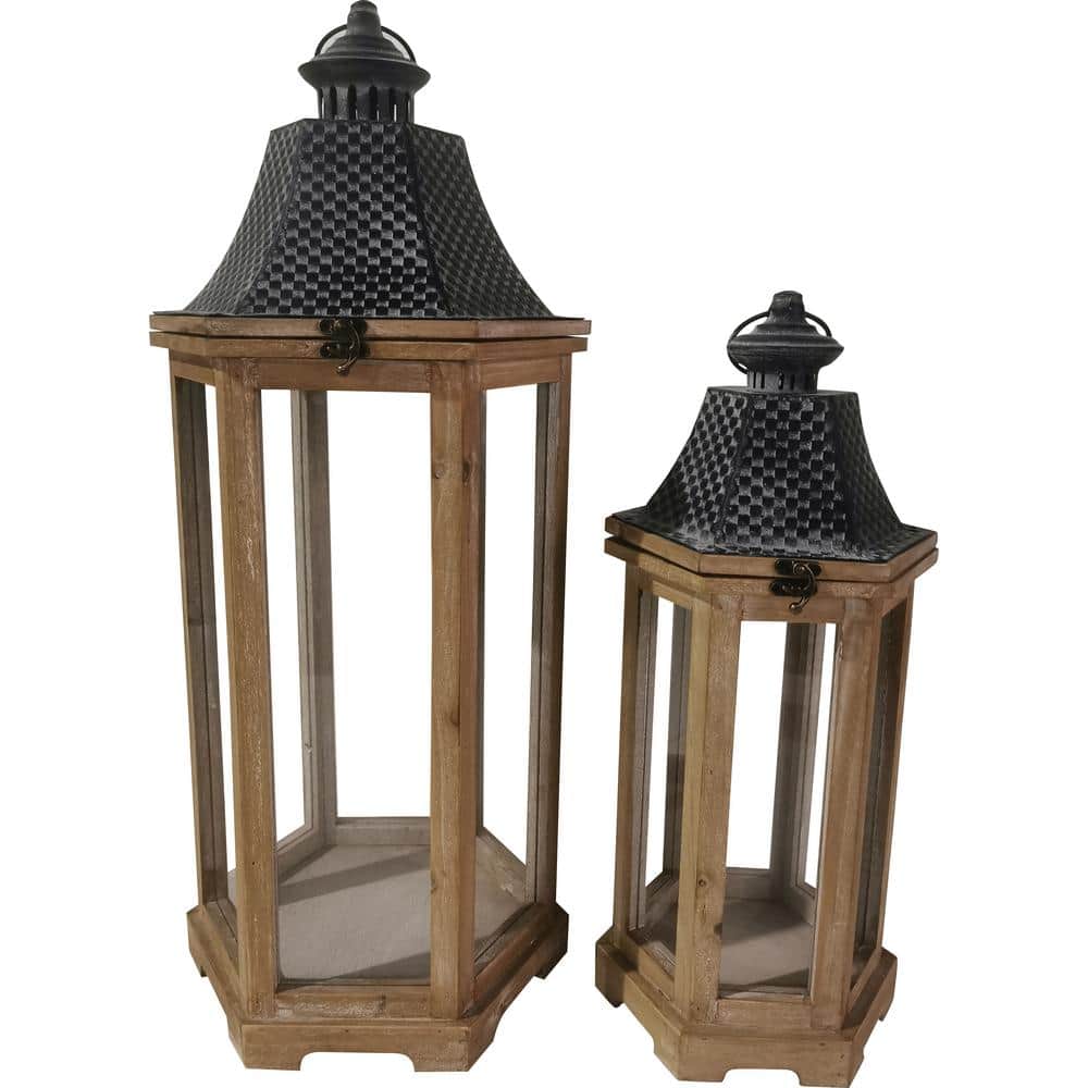 29.5 in. and 36 in. Backyard Expressions White Indoor/Outdoor Wooden Lantern Set (2-Pack)