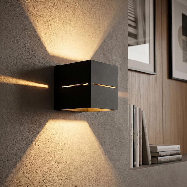 4 in. 1-Light Black Wall Sconce Modern Square Up Down Indoor Wall Light for Bedroom Hallway Living Room Stairway,2-Pack