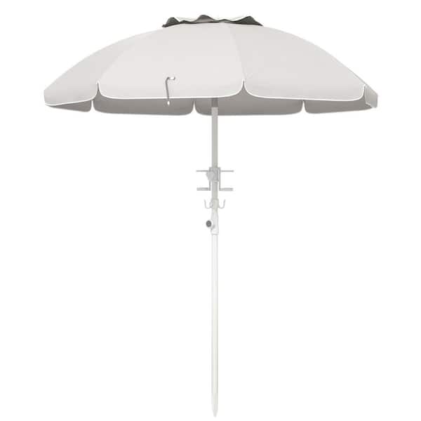 5.7 ft. Polyester Beach Umbrella in Cream White with Tilt, Adjustable Height, 2 Cup Holders