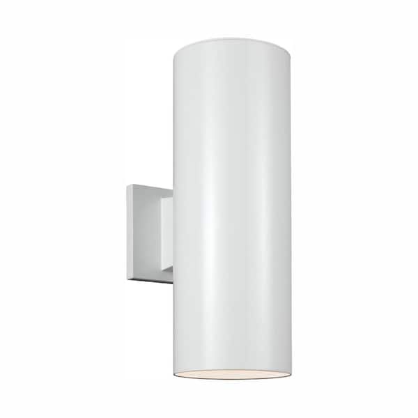 Generation Lighting Outdoor Cylinders 2-Light White Outdoor Wall Lantern Sconce with LED Bulbs