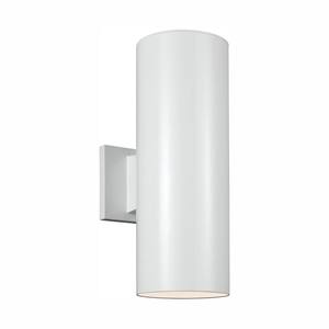 Outdoor Cylinders 2-Light White Outdoor Wall Lantern Sconce with LED Bulbs