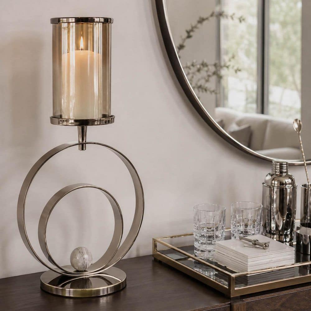 Liv & Skye 22 in. Bronze Metal Glass Candle Hurricane Holder with