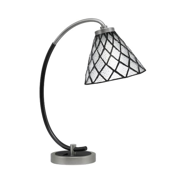 Unbranded Delgado 18.25 in. Graphite and Matte Black Accent Desk Lamp with Diamond Ice Art Glass Shade