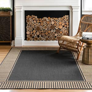 Asha Simple Border Dark Grey Doormat 3 ft. 6 in. x 5 ft. Indoor/Outdoor Patio Area Rug