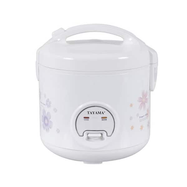 Tayama 16-Cup Rice Cooker with Steam Tray and Glass Lid in White