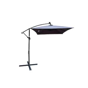 10 ft. Steel LED Lighted Sun Shade Patio Umbrella in Anthracite Blue with Crank and Cross Base