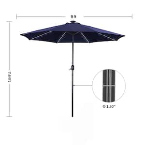 9 ft. Aluminum Market Solar Lighted Patio Umbrella in Navy