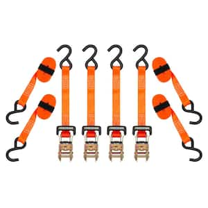 10 ft. Orange Padded D-Handle Heavy-Duty Ratchet Tie Down Straps with 1,000 lb. Safe Work Load - (4-Pack)