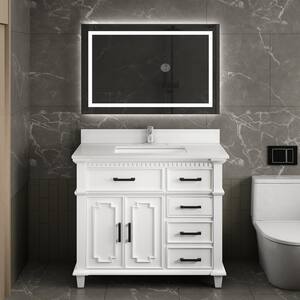 36 in. W x 22 in. D x 37.9 in. H Single Sink Bath Vanity in White with White Engineered Quartz Composite Top and Mirror