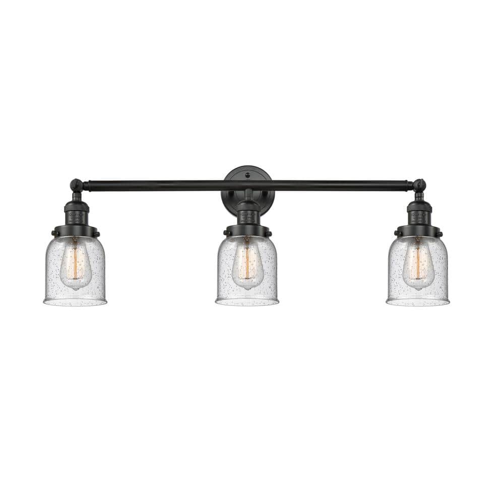 Innovations Bell 30 in. 3Light Matte Black Vanity Light with Seedy