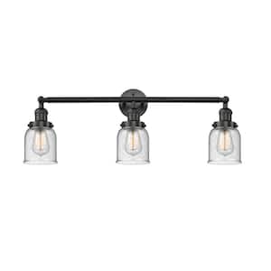 Bell 30 in. 3-Light Matte Black Vanity Light with Seedy Glass Shade