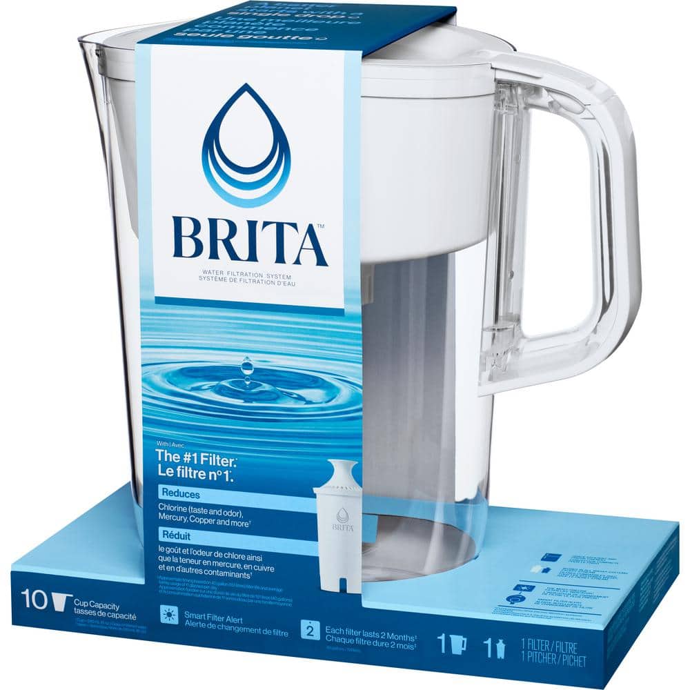 Brita 10-Cup White Plastic Water Filter Pitcher with Charcoal Filter