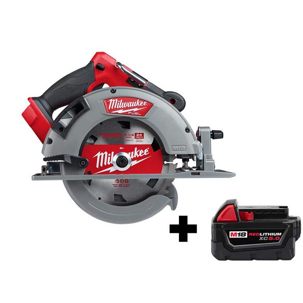 Milwaukee M18 FUEL 18V 7-1/4 in. Lithium-Ion Brushless Cordless Circular Saw  with M18 5.0 Ah Battery 2732-20-48-11-1850 The Home Depot
