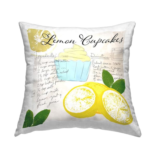Stupell Industries Lemon Cupcake Recipe Yellow Print Polyester 18 in. x 18 in. Throw Pillow