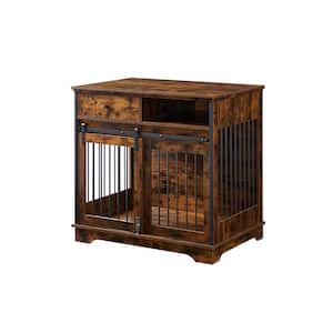 23.62 in. Sliding Door Dog Crate With Drawers in Brown