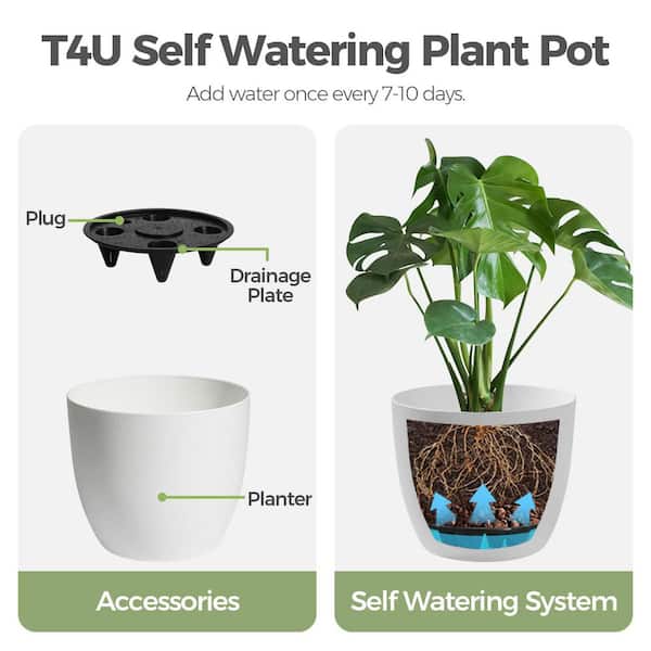 Misopily 6 in. L x 6 in. W x 5 in. H White Indoor/Outdoor Plastic Self Watering Decorative Flower Pots Set of 6 for Plants