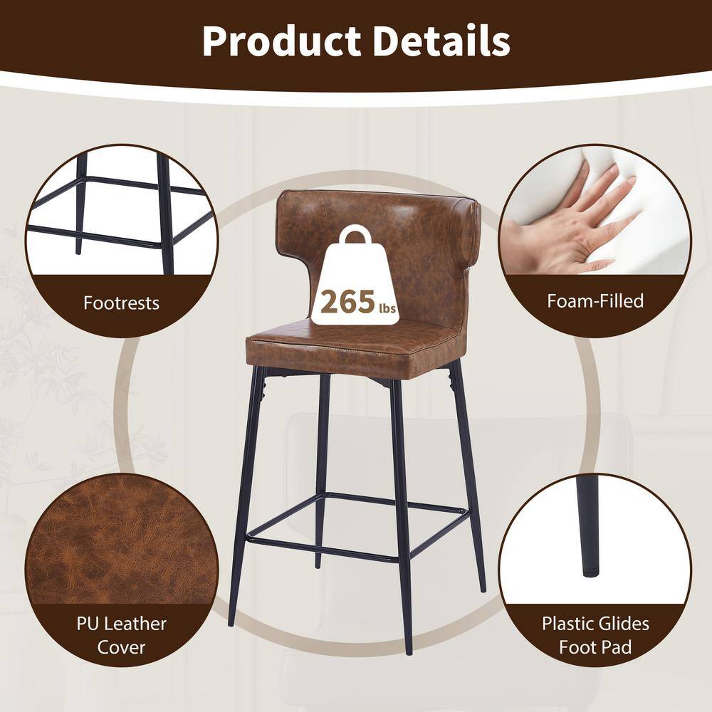 Norsans 28" Brown Faux Leather Iron Frame Counter Stool with Footrest