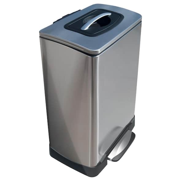 HOUSEHOLD ESSENTIALS 10 Gal. TK Krusher Step Bin with Soft Close in Stainless Steel