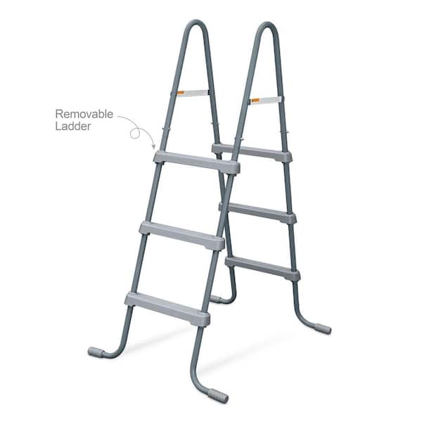 SureStep Cool Gray A-Frame Metal Ladder 3-Step for 42 in. Tall Above Ground Pool