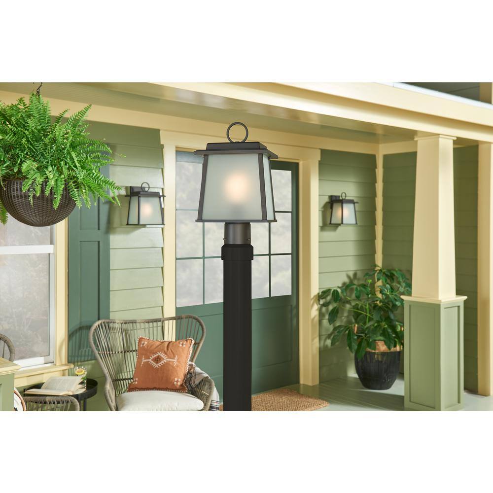 Olde Bronze Aluminum Outdoor Post Lantern with Etched Glass
