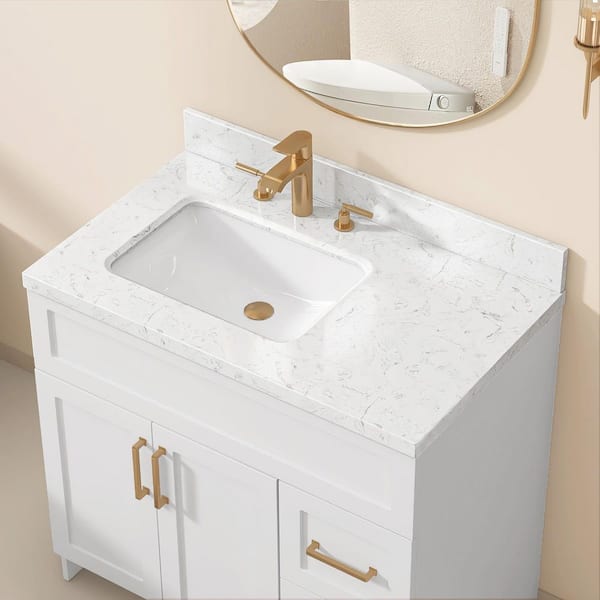 Zeafive CTK 36 in. W x 22 in. D Engineered Stone White Rectangular