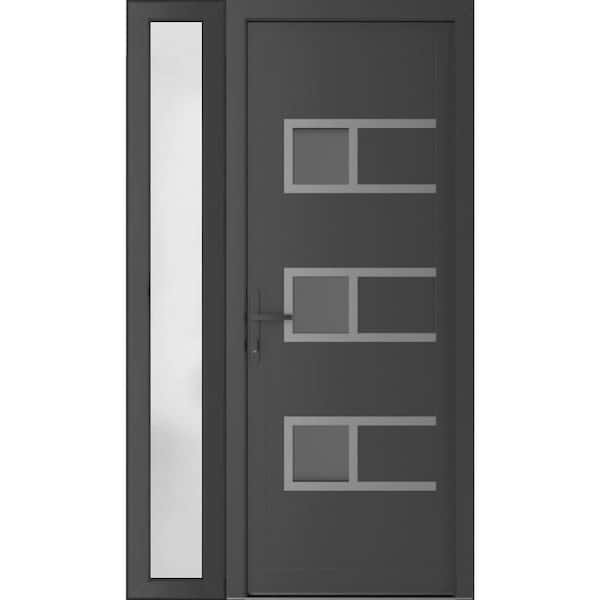 50 in. x 80 in. Right-hand/Inswing Frosted Glass Antracite Grey Steel Prehung Front Door with Hardware
