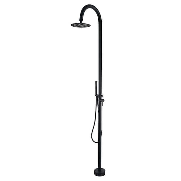 Outdoor Exposed Shower Faucet Single-Handle Freestanding Tub Faucet with Hand Shower in Matte Black