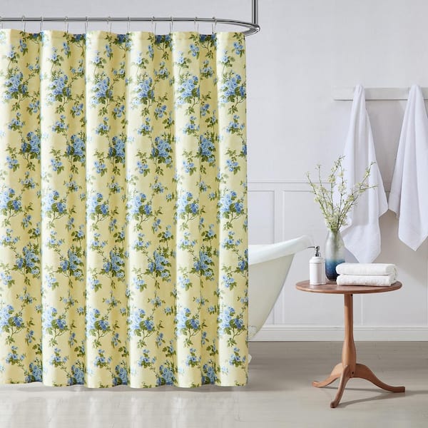 Laura Ashley Cassidy 72 in. x 72 in. Yellow 1-Piece Cotton Shower ...