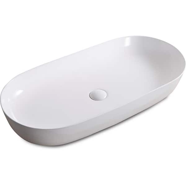 Ruvati 32 in. Oval Above Vanity Counter Bathroom Porcelain Ceramic Vessel Sink in White
