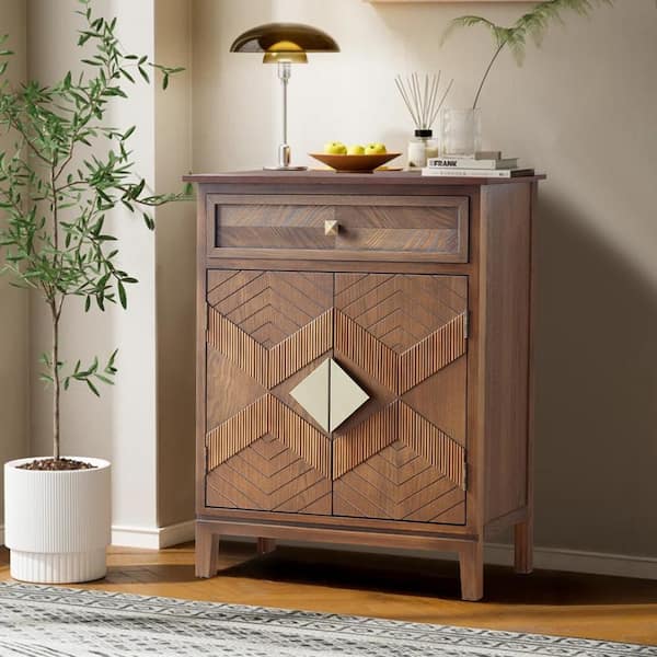 Retro Brown 1-Drawer 14 in. W Dresser with 2-Doors
