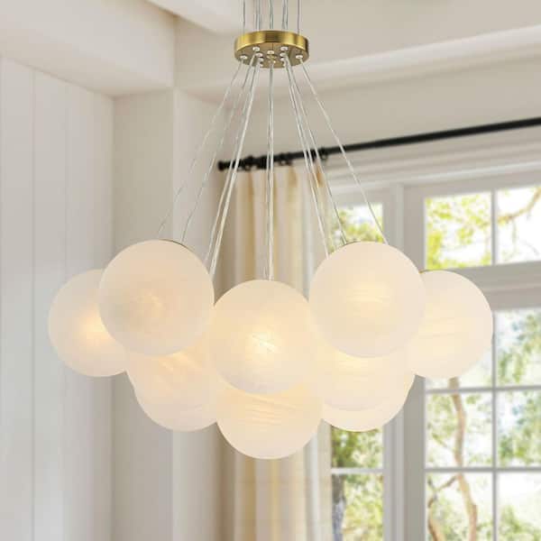 Reenat 13-Light Modern Gold Linear Cluster Textured Glass Globe Bubble Chandelier