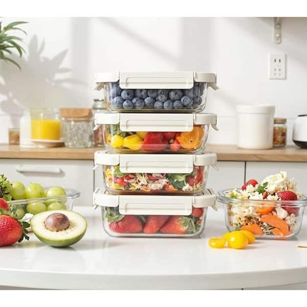 Food Meal Lunch Boxes with Exclusive Glass Lids, BPA-Free, Pantry Organizers and Storage, Freezer to Oven Safe (4-Pack)